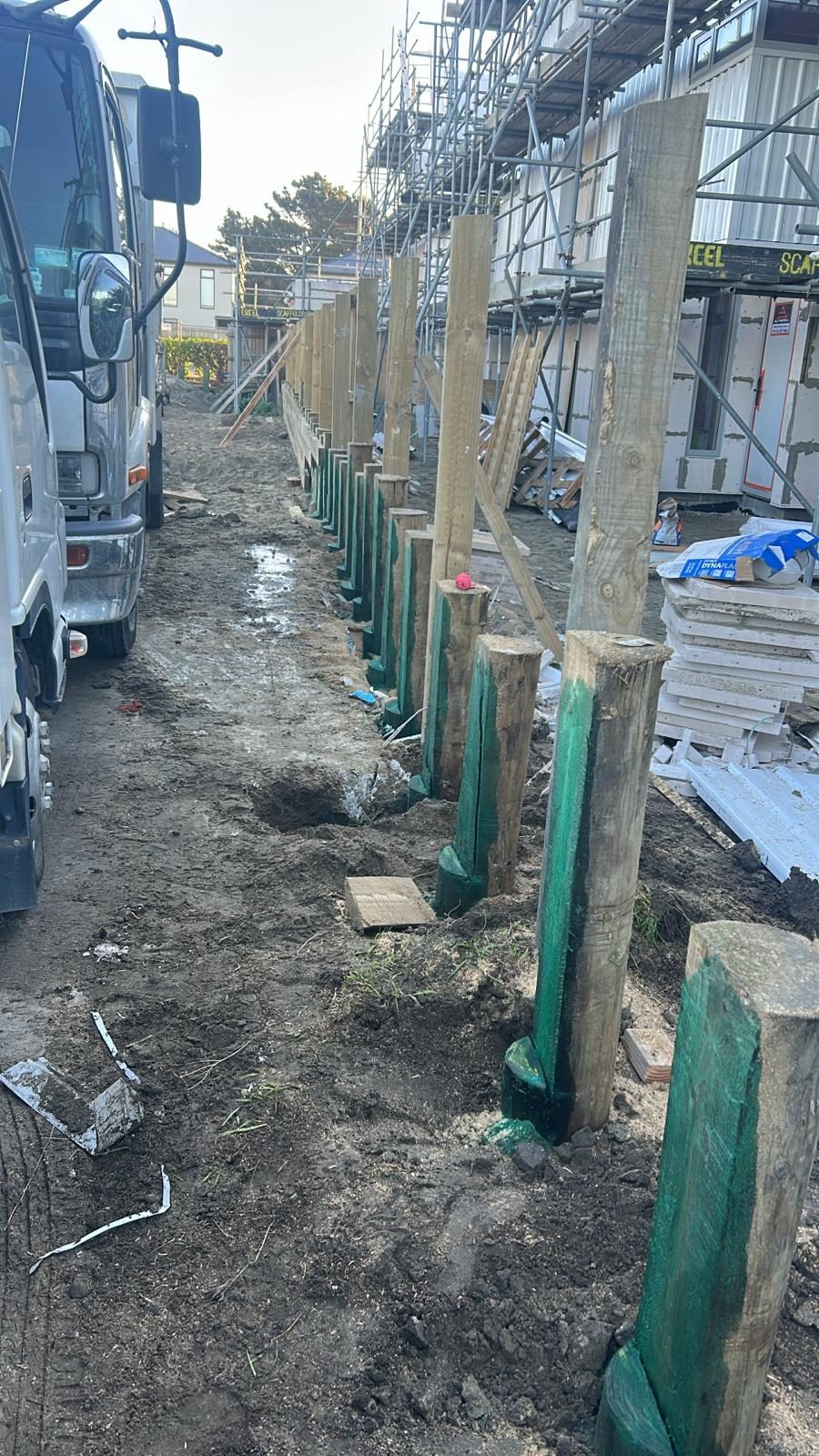Retaining posts and temporary bracing. 148 Marine Parade